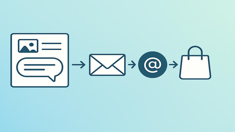 Comment-to-DM conversion flow from a keyword comment to direct message to email to purchase