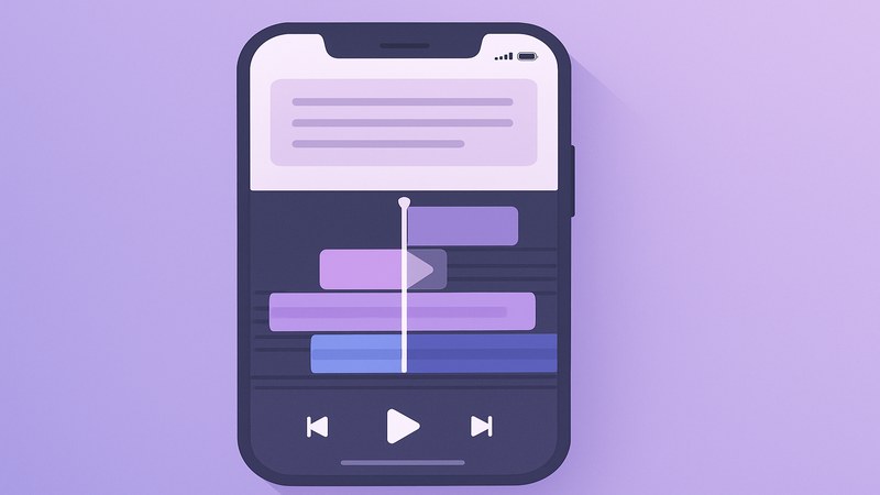 Video editing timeline with clip layers, fade transition and teleprompter overlay for native Reels editing