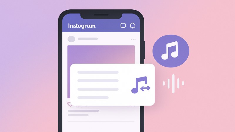 Instagram post edit menu showing the replace audio feature with a trending sound waveform