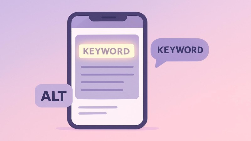 Caption box with highlighted first-line keyword, alt text tag and spoken keyword bubble showing Instagram SEO signals