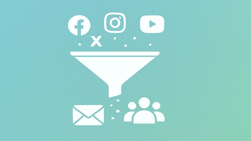 Funnel showing social media reach converting into an owned audience of email and community
