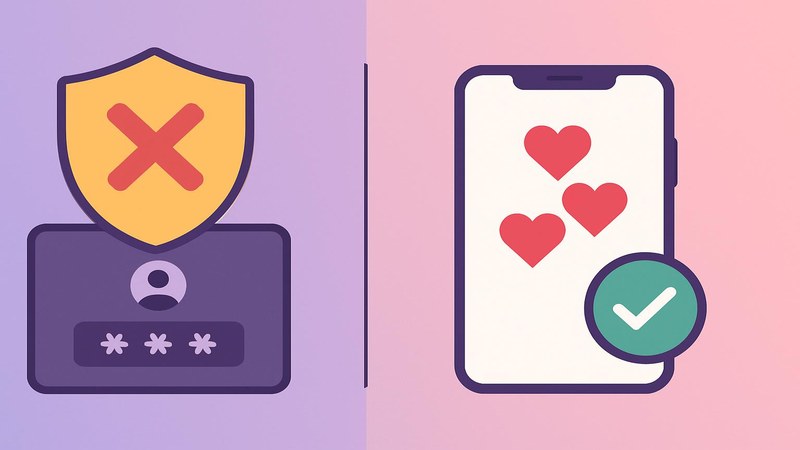 Comparison of unsafe password-stealing like app versus safe real likes on Instagram
