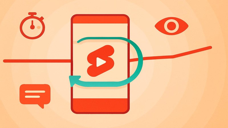 YouTube Short with a loop arrow connecting end to start and a high retention line
